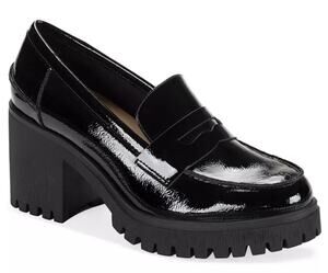 Wild Pair Presscott Shoes Women's Size 5.5 Black Platform Block Heel Loafers